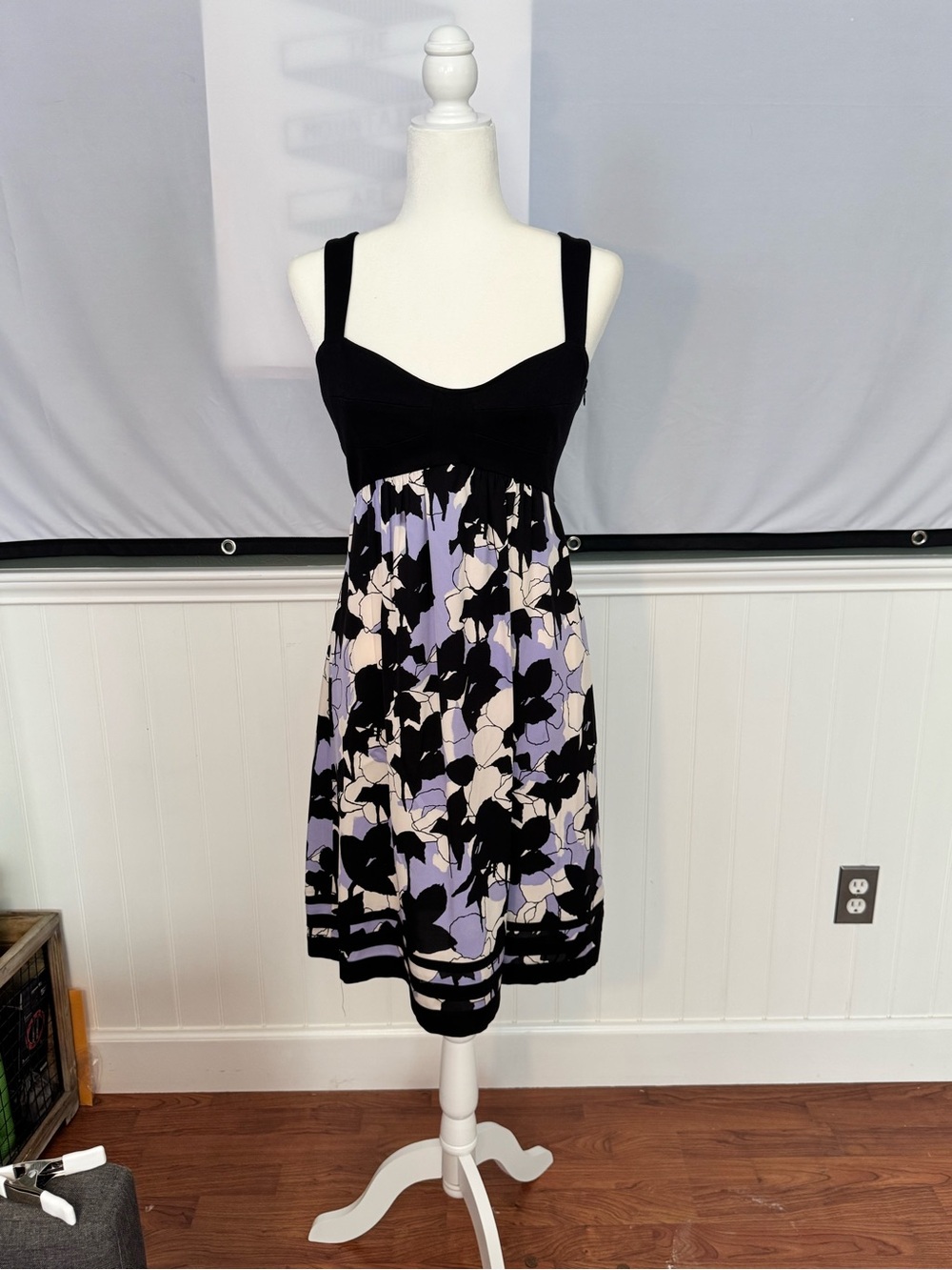 Black & Lavender Floral Empire-Waist Dress